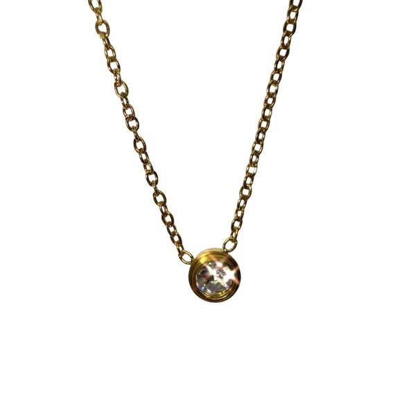 18K Gold Stainless Steel Necklace with Crystal Accent - Picture 3 of 5